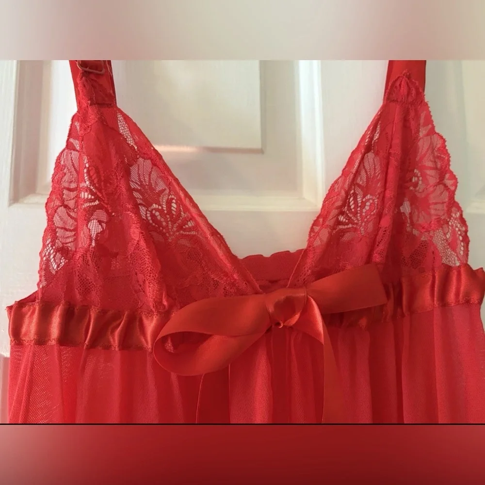 Cosabella Erin Fetherston Red Open Front Mesh/Lace Chemise Ribbon Bow Size M - Picture 3 of 8